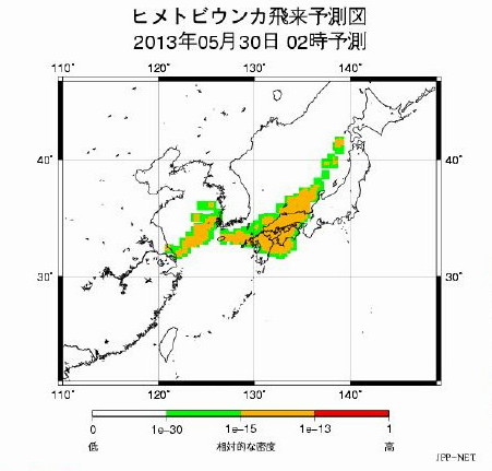 図3 ヒメトビウンカ飛来予測図の例