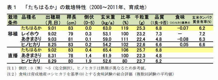 表1 「たちはるか」の栽培特性(2008~2011年、育成地)