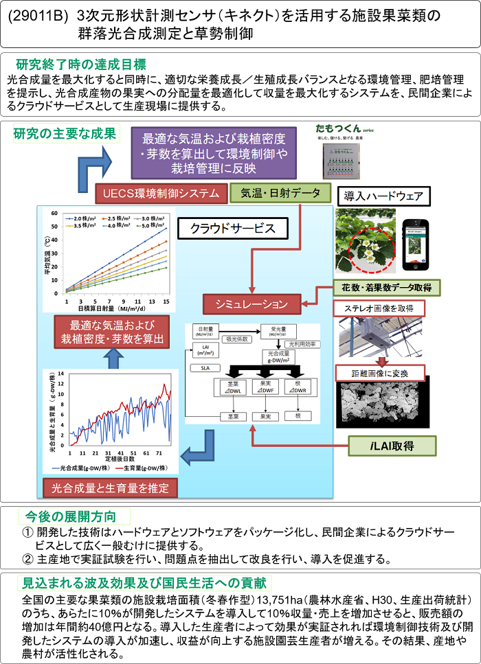 3次元形状計測センサ (キネクト) を活用する施設果菜類の群落光合成測定と草勢制御