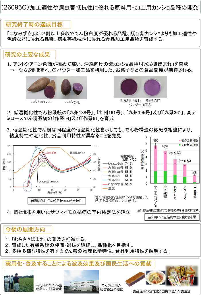 加工適性や病虫害抵抗性に優れる原料用・加工用カンショ品種の開発