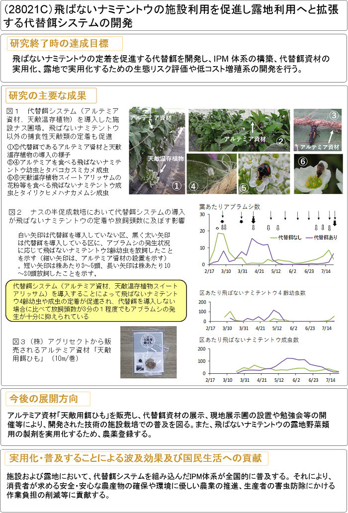 飛ばないナミテントウの施設利用を促進し露地利用へと拡張する代替餌システムの開発