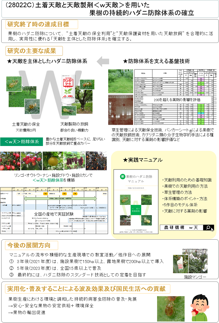 土着天敵と天敵製剤<w天敵>を用いた果樹の持続的ハダニ防除体系の確立