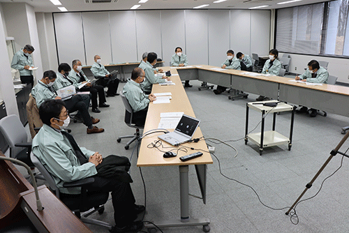 令和3年2月福島県沖を震源とする地震災害に対する農研機構 防災会議の様子。