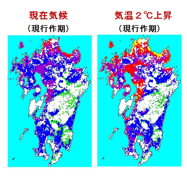 図3-4将来の温暖化および昨期移動による稲作地域の水資源賦存量の変化予測(1)