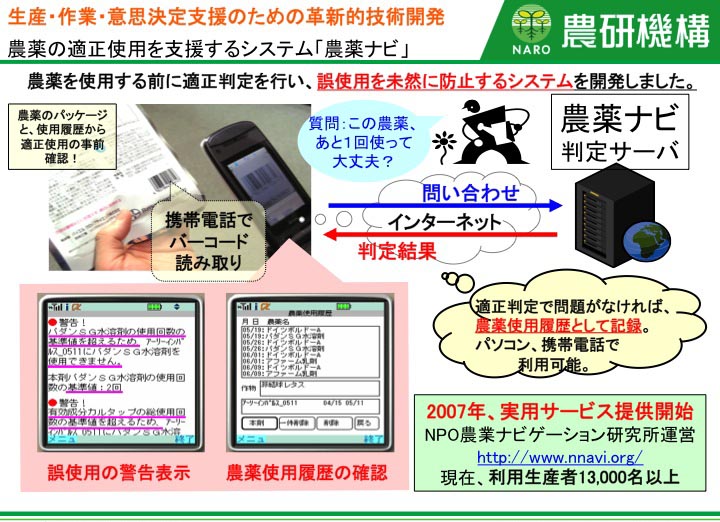 農薬の適正使用を支援するシステム「農薬ナビ」