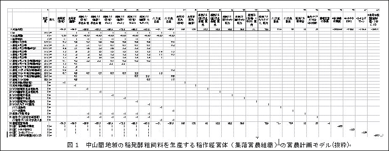 図1　中山間地域の稲発酵粗飼料を生産する稲作経営体（集落営農組織）の営農計画モデル(抜粋)