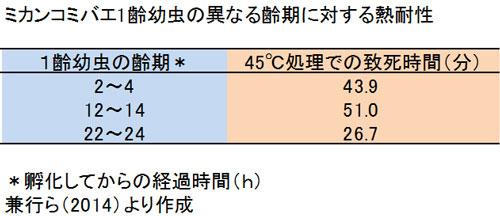 幼虫の異なる齢期に対する耐熱性