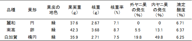 表2「麗和」の果実特性(農研機構 2017-2019)