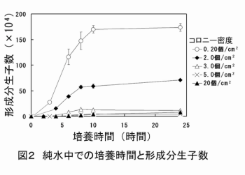 図2 純水中での培養時間と形成分生子数