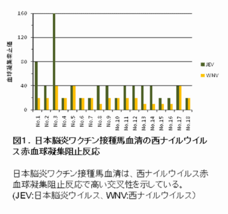 図1 日本脳炎ワクチン接種馬血清の西ナイルウイルス赤血球凝集阻止
