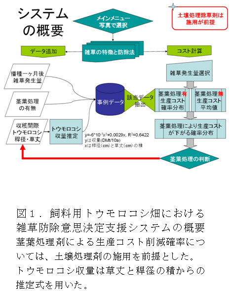 図1 飼料用トウモロコシ畑における雑草防除意思決定支援システムの概要