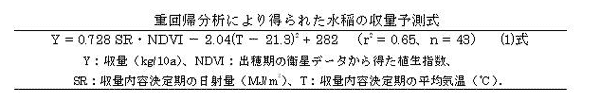 重回帰分析により得られた水稲の収量予測式