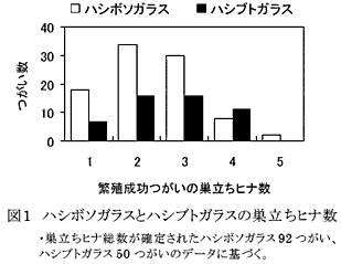 図1 ハシボソガラスとハシブトガラスの巣立ちヒナ数