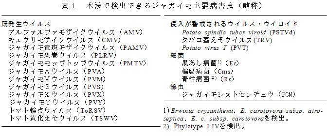 表1 本法で検出できるジャガイモ主要病害虫(略称)