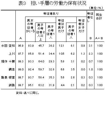 表3  担い手層の労働力保有状況