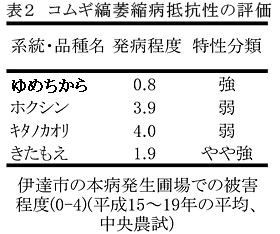 表2 コムギ縞萎縮病抵抗性の評価