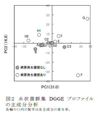 図2 糸状菌群集DGGEプロファイルの主成分分析