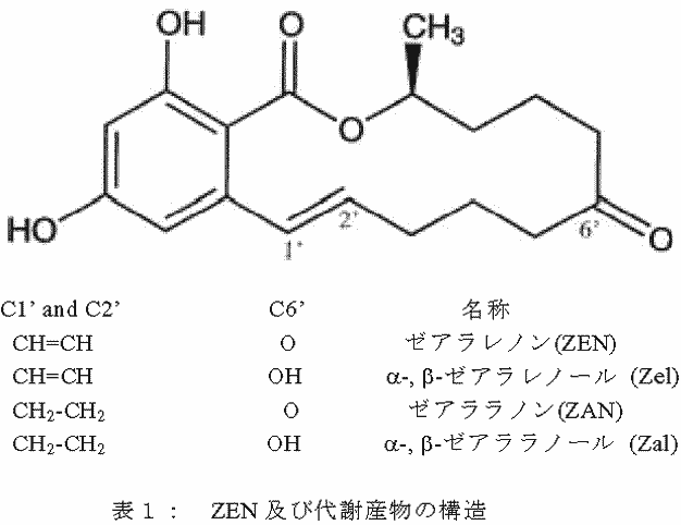 表1: ZEN及び代謝産物の構造