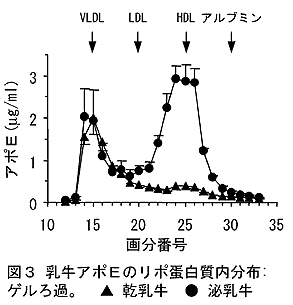 図3.乳牛アポEのリポ蛋白質内分布:ゲルろ過