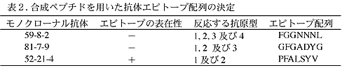 表2. 合成ペプチドを用いた抗体エピトープ配列の決定