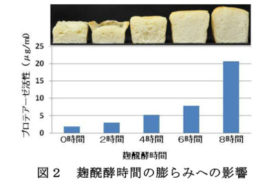 図2 麹醗酵時間の膨らみへの影響