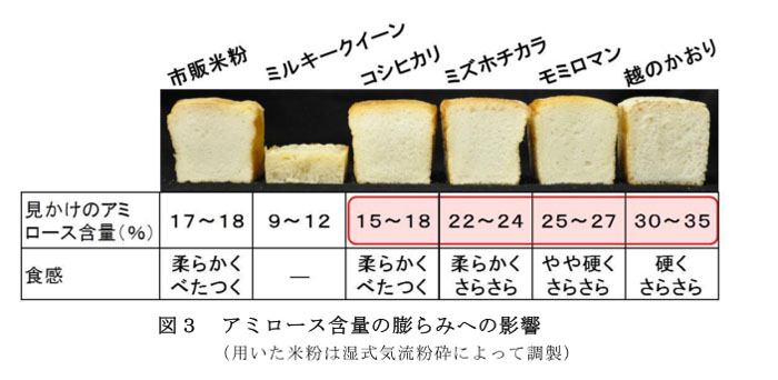 図3 アミロース含量の膨らみへの影響