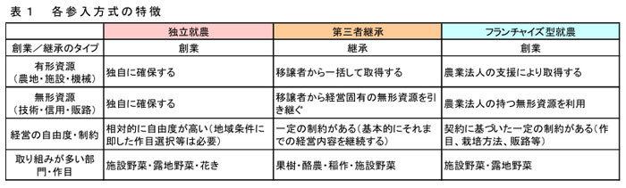 表1 各参入方式の特徴