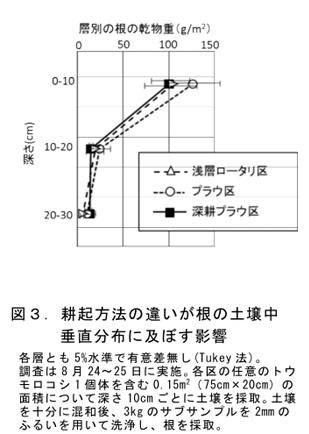 図3 耕起方法の違いが根の土壌中垂直分布に及ぼす影響