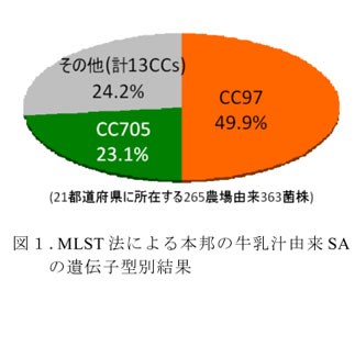 図1.MLST法による本邦の牛乳汁由来SAの遺伝子型別結果