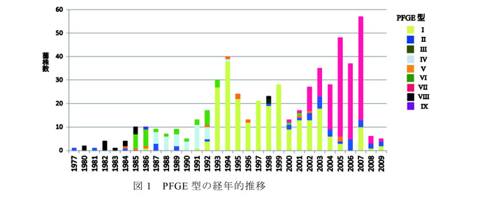 図1  PFGE型の経年的推移