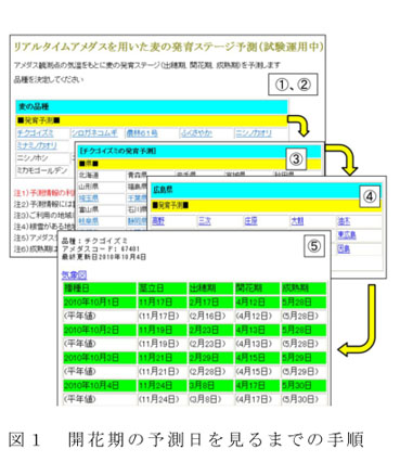 図1 開花期の予測日を見るまでの手順