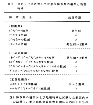 表2 コヒメビエに対して有効な除草剤の種類と処理時期