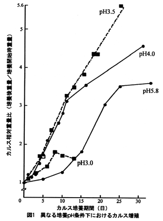 図1 異なる培養pH条件下におけるカルス増殖