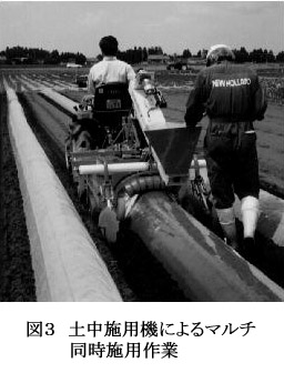 図3 土中施用機によるマルチ同時施用作業