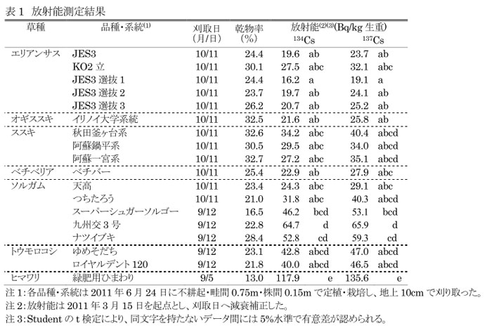 表1 放射能測定結果