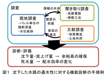 図1 沈下した水路の通水性に対する機能診断の手順例