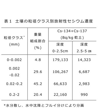 表1 土壌の粒径クラス別放射性セシウム濃度