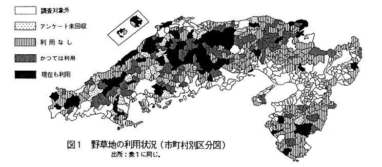 図1.野草地の利用状況(市町村別区分図)