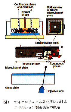 図1 マイクロチャネル乳化法におけるエマルション製造装置の概略