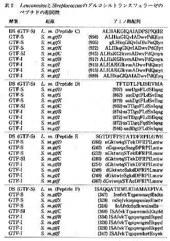 表2 LeuconostocとStreptococcusのグルコシルトランスフェラーゼのペプチドの相同性