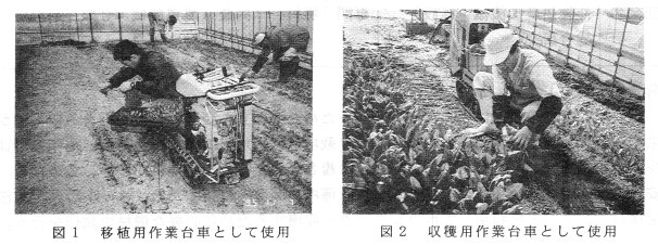 図1 移植用作業台車として使用 図2 収穫用作業台車として使用