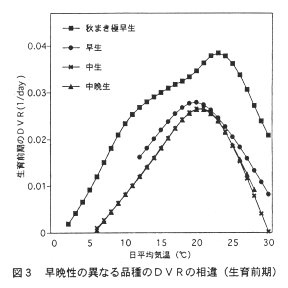 図3 早晩性の異なる品種のDVRの相違