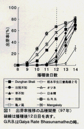 図1.出芽率推移の品種間差