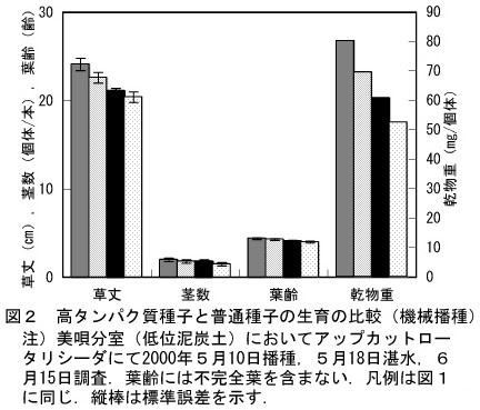 図2.高タンパク質種子と普通種子の生育の比較