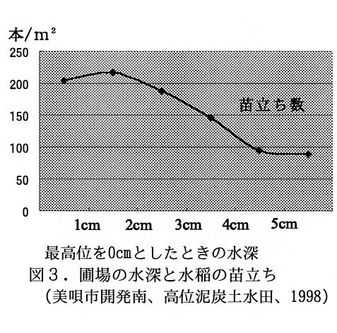 図3.圃場の水深と水稲のな苗立ち