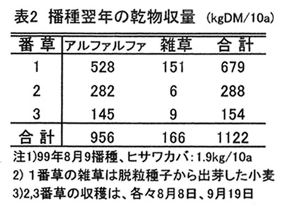 表2.播種翌年の乾物収量