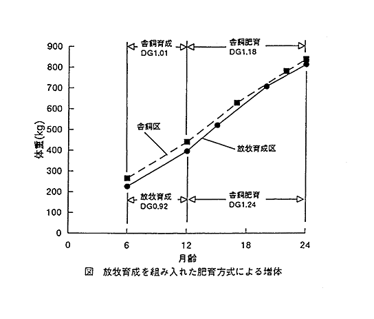 図 放牧育成を組み入れた肥育方式による増体