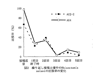 図2 繰り返し接種土壌中のRhizoctonia solaniの出現率の変化