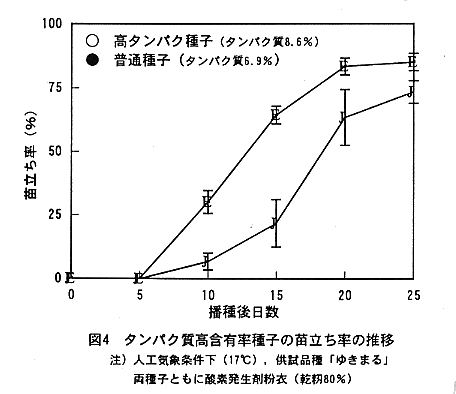 図4.タンパク質高含有率種子の苗立ち率の推移