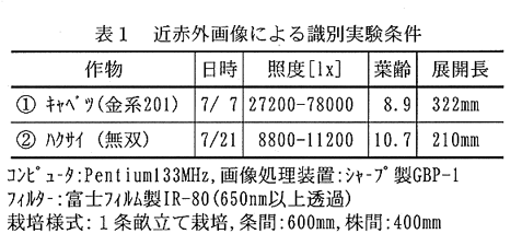 表1.近赤外画像による識別実験条件